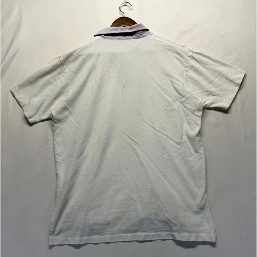 Ralph Lauren Polo Shirt Mens Large White Contrast Collar Cotton Logo Golf Tennis